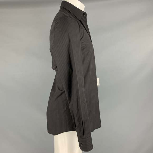 PRADA Brown Black Stripe Cotton Button Up Long Sleeve Shirt - Picture 2 of 7
